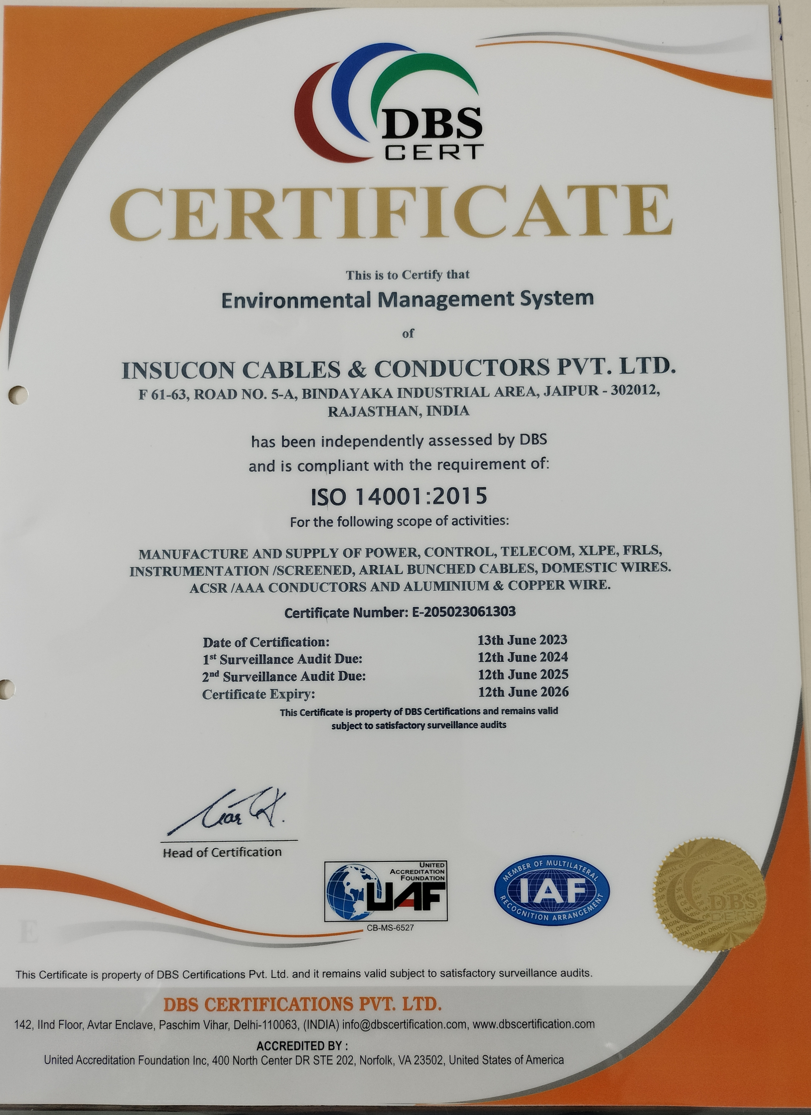 insucon certificate
