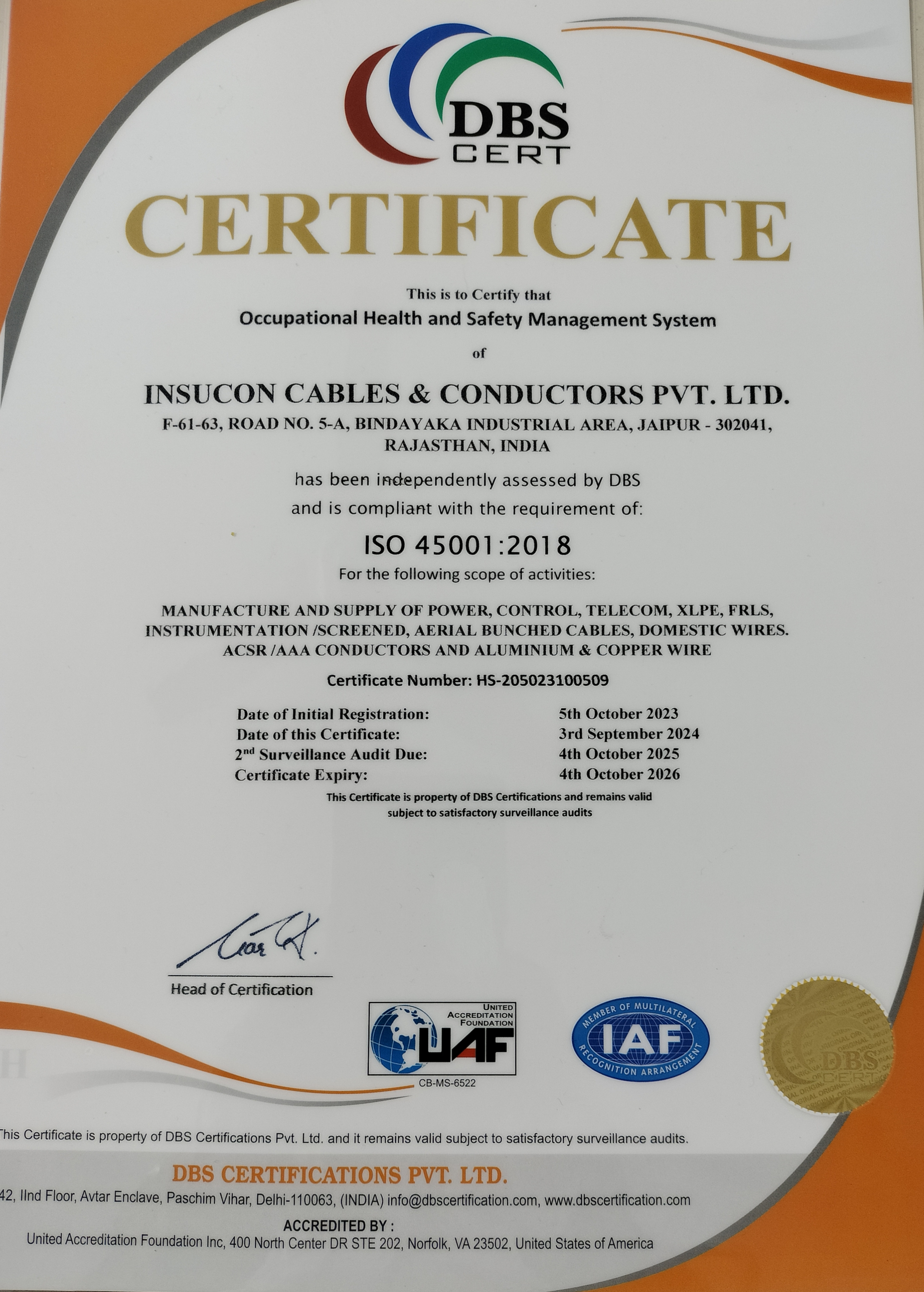 insucon certificate