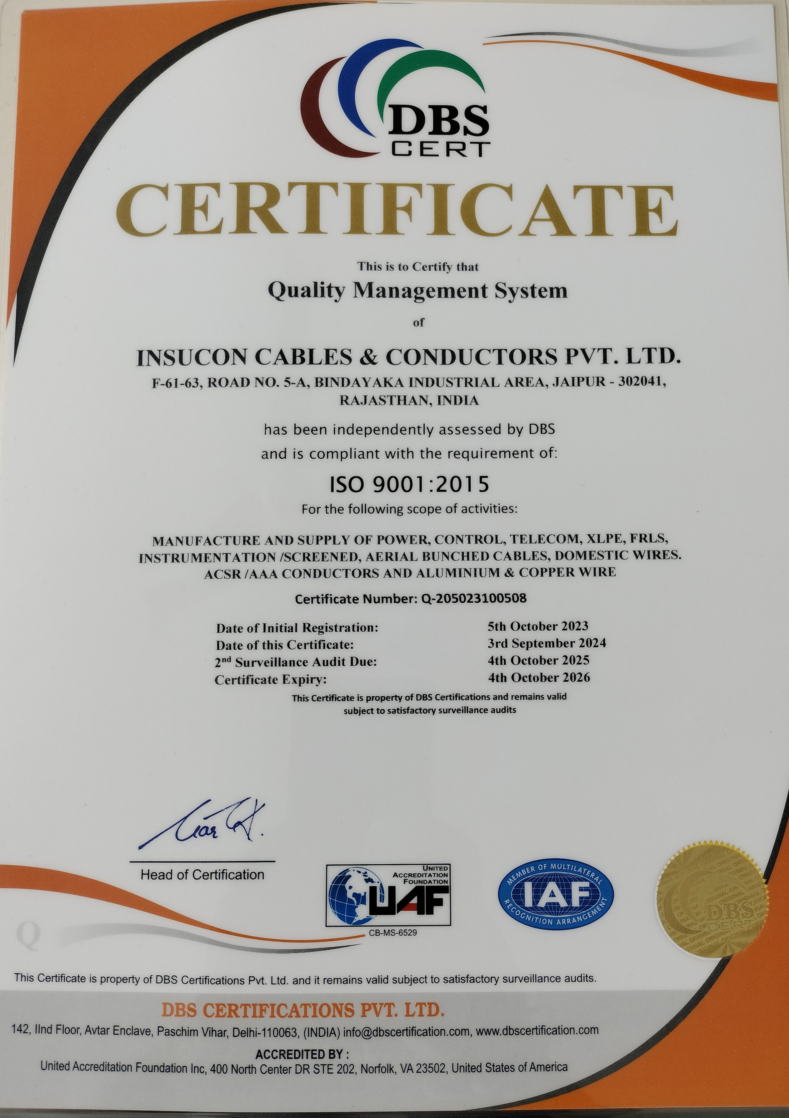 insucon certificate